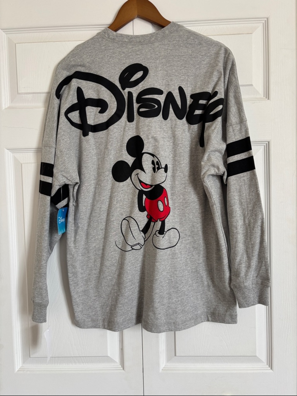 Disney Grey Long Sleeve Tee with Mickey Graphic and Black Logo
